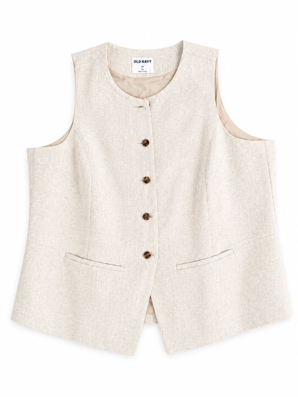 Old Navy Linen Blend Vest Women’s 3X Beige Button Front Plus Size Tailored LN